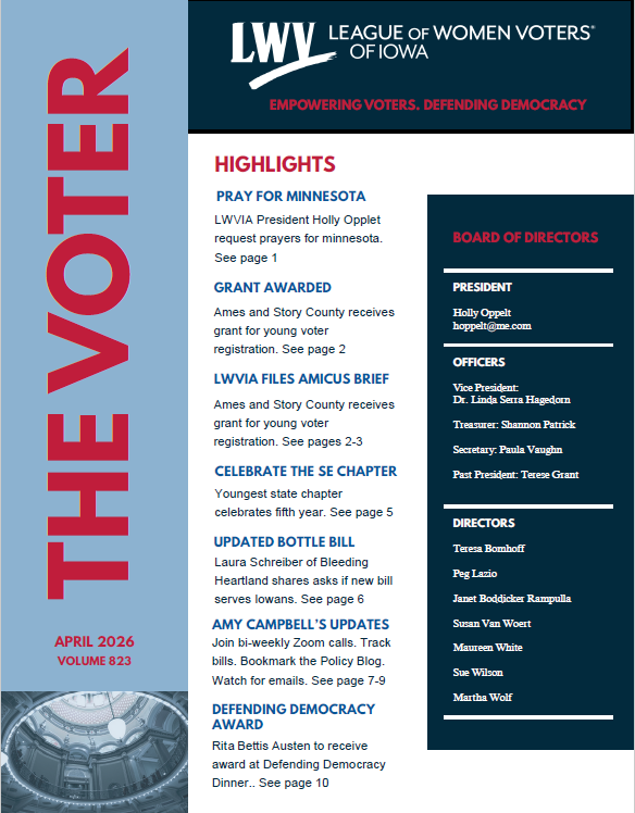 Cover design 2026 League of Women Voters of Iowa newsletter